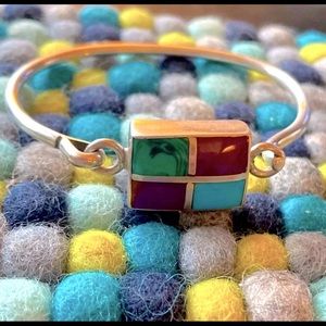 Turquoise multistone inlay sterling bracelet